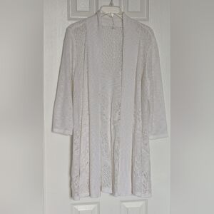 Elegant Womens (Large) Off-White/Cream Knit Crochet Lightweight Cardigan/Sweater
